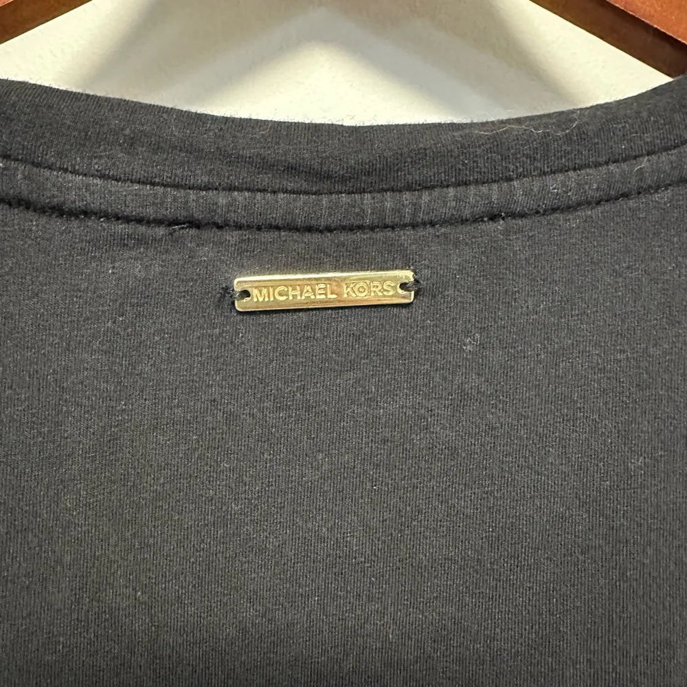 Michael Kors Tee Shirt Dress with Ruching Medium Women’s Black Gold Short Sleeve